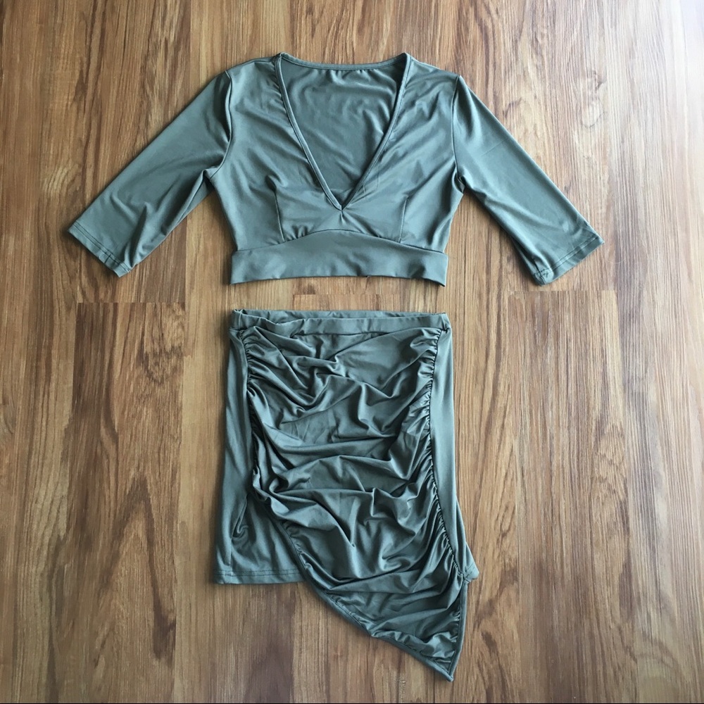 Olive Two Piece Bodycon Skirt set